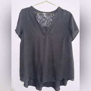 Torrid Black Lace Accent Chiffon Blouse